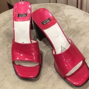 Stuart Weitzman red patent leather 3” heel slides